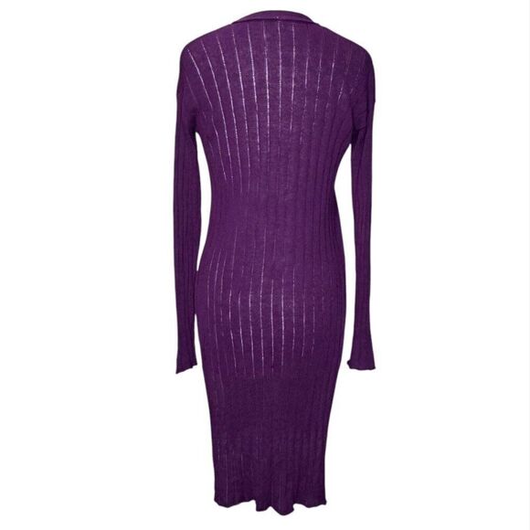 Free People Ribby Rib Linen Blend Long Cardigan Duster Maroon - Picture 4 of 11